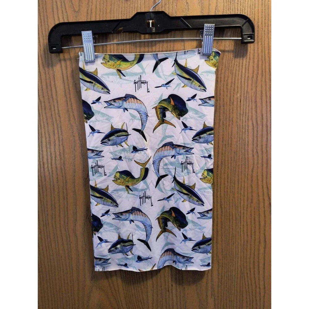 Guy Harvey White Gamefish Print Fishing Sun Shield Face Mask Neck Gaiter